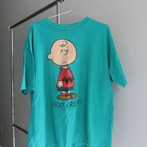 Vintage Peanuts Charlie Brown Tee‎ Shirt Mens Teal Color Logotel Brand